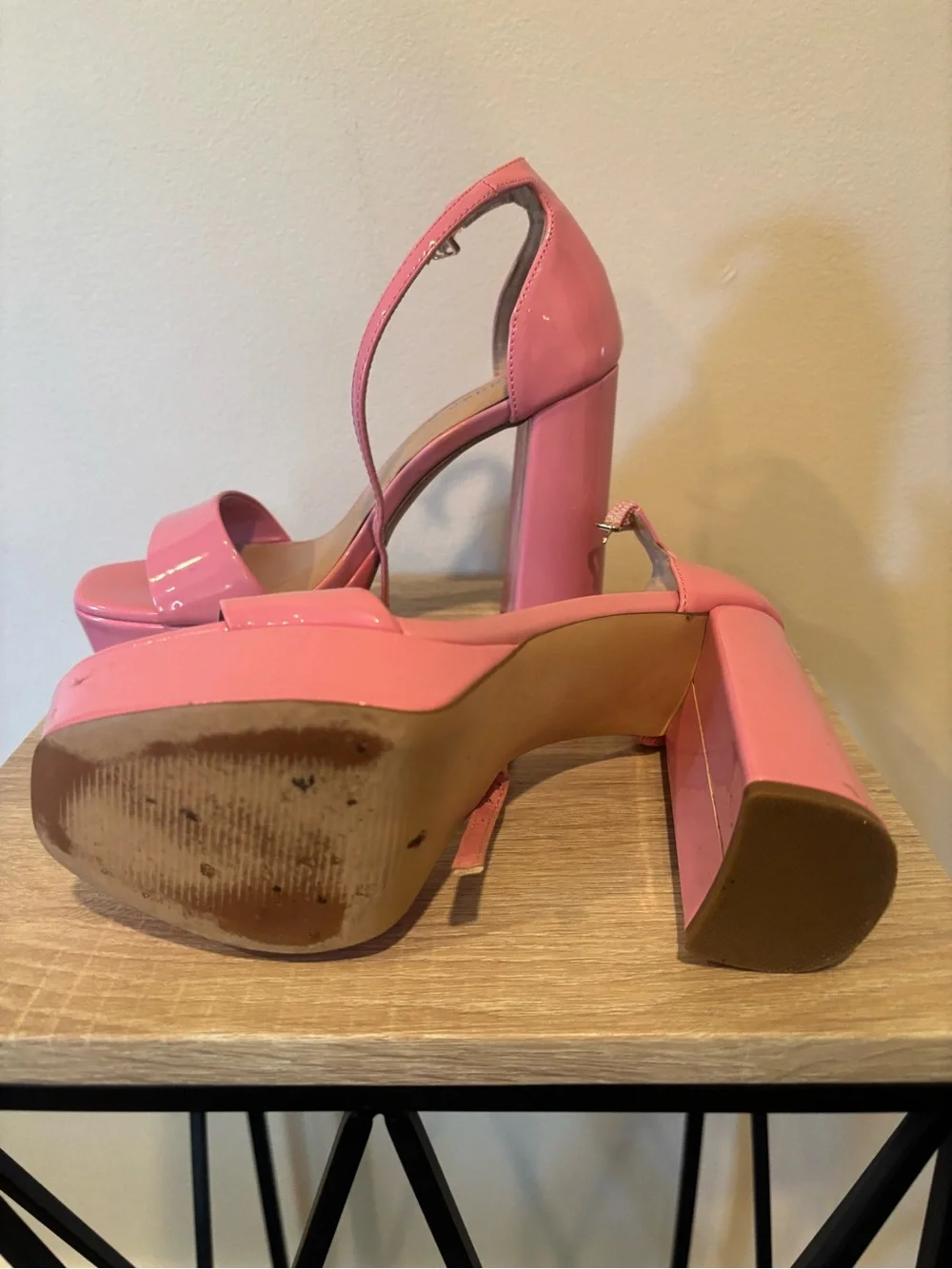 Madden Girl Pink Patent Platform Block Heels